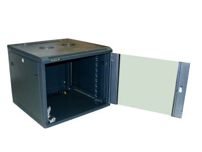 RACK 19" nástenný ZETA 9U 600x600 RAL9004, dvere sklo na samozostavenie, čierny