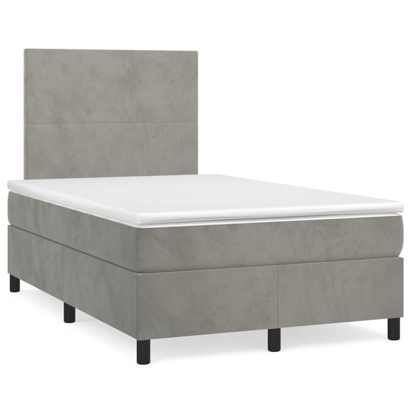 vidaXL Boxspring posteľ s matracom a LED, svetlosivá 120x190 cm, látka