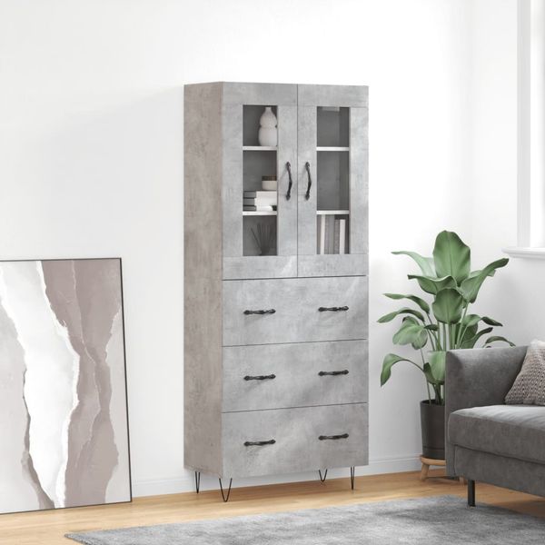 vidaXL Vysoká skrinka betónová sivá 69,5x34x180 cm spracované drevo