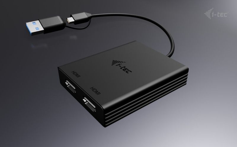i-tec USB-A/USB-C Dual 4K HDMI Video Adapter Adaptér, USB-A/USB-C na 2× HDMI, 4K, cerný, kompatibilní s Thunderbolt 3/4