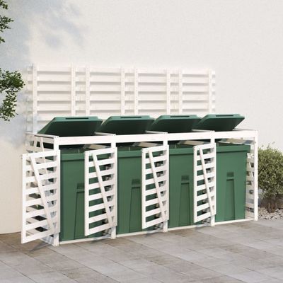 vidaXL Úložný box na štyri odpadkové koše biely masívna borovica