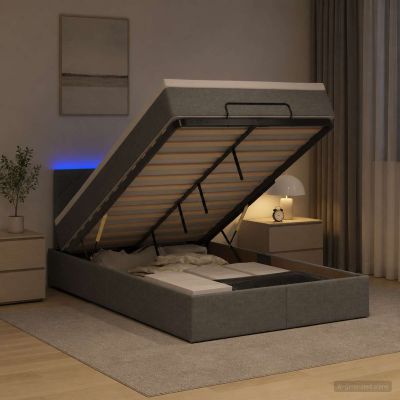 vidaXL Ottoman posteľ s matracom a LED Tmavosivá 120 x 200 cm Látka