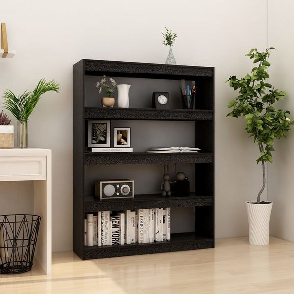 vidaXL Knižnica/deliaca stena čierna 100x30x135,5 cm masívna borovica