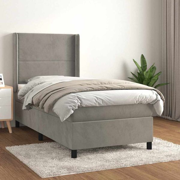 vidaXL Posteľný rám boxsping s matracom bledosivý 90x190 cm zamat