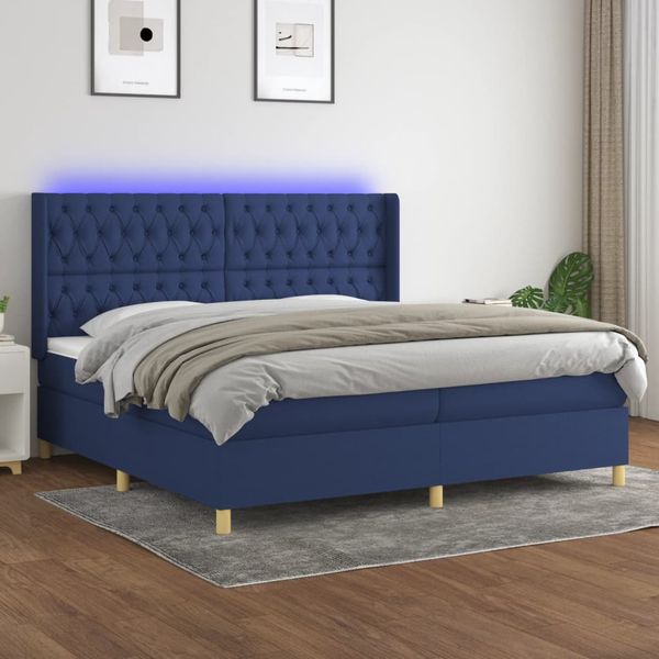 vidaXL Posteľ boxsping s matracom a LED modrá 200x200 cm látka