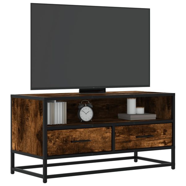 vidaXL TV skrinka dymový dub 80x34,5x40 cm kompozitné drevo a kov