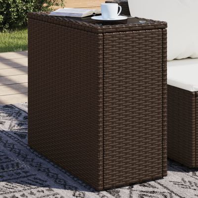 vidaXL záhradný príručný stolík so sklenenou doskou hnedá 58x27,5x55cm