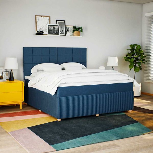 vidaXL Posteľný rám boxspring s matracom modrý 180x200 cm látka