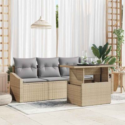 vidaXL Súprava záhradných pohoviek s úložiskom 5 pcs Béžová Poly ratan