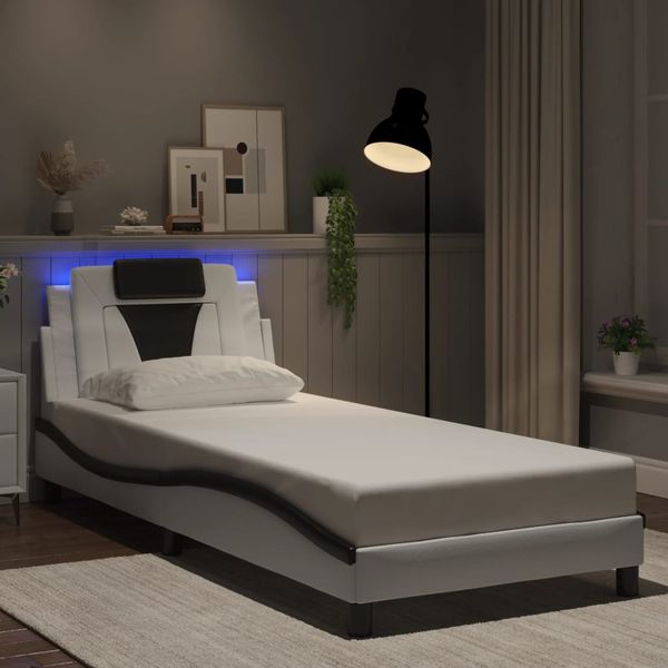 vidaXL Rám postele, Viana, s LED bez matraca, bielo čierny 90x190 cm
