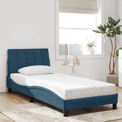 vidaXL Rám postele bez matraca Hanko modrý 90x190 cm zamat