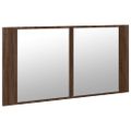 vidaXL LED kúpeľňová zrkadlová skrinka hnedý dub 90x12x45 cm akryl