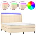 vidaXL Posteľ boxsping s matracom a LED krémová 180x200 cm látka