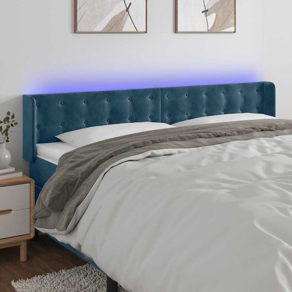 vidaXL Čelo postele s LED tmavomodré 163x16x78/88 cm zamat