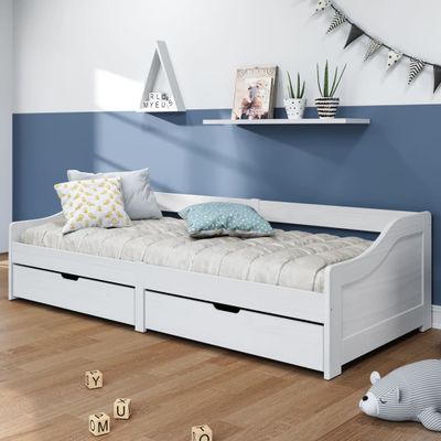 vidaXL Denná posteľ s 2 zásuvkami biela 90x200cm masívna borovica IRUN