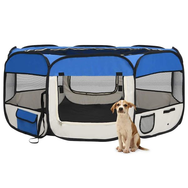 vidaXL Skladacia ohrádka pre psa s prenosnou taškou modrá 145x145x61 cm