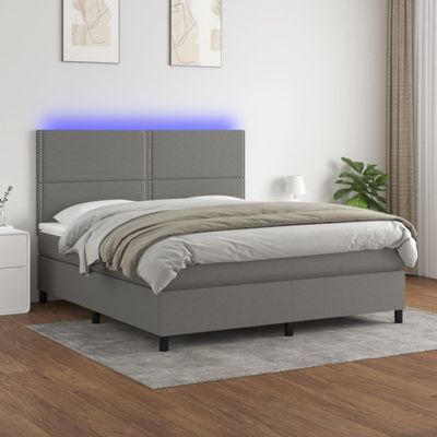 vidaXL Posteľ boxsping s matracom a LED tmavosivá 180x200 cm látka