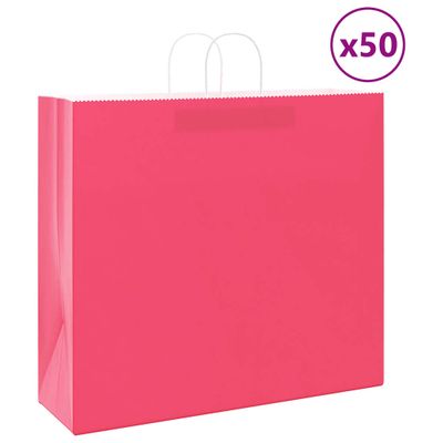 vidaXL Papierové tašky 50 ks s rúčkami, ružové, 54x15x49 cm
