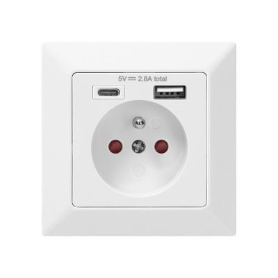 Elektrická zásuvka ORNO OR-AE-13232, 1x 250V s USB a USB-C nabíjačkou pod omietku, biela