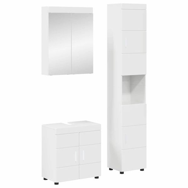 vidaXL Sada kúpeľňového nábytku TULUM 3 pcs Vysoký lesk bielej