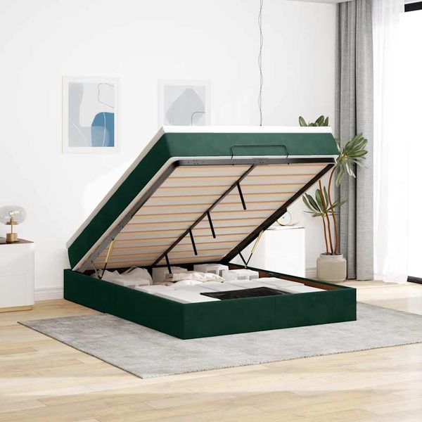 vidaXL Osmanská posteľ s matracom Tmavo zelená 140x190 cm Zamat