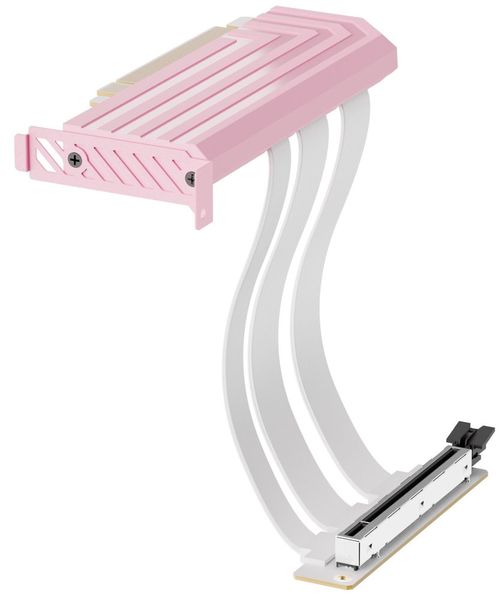 HYTE Riser PCI-E 5.0 / Strawberry Milk / barevný kryt / Délka: 200mm Kabel, pro VGA, PCIe 5.0 x16, 64GB/s, 30AWG, EMI stínení, 200mm, bílý kabel, ružový kryt