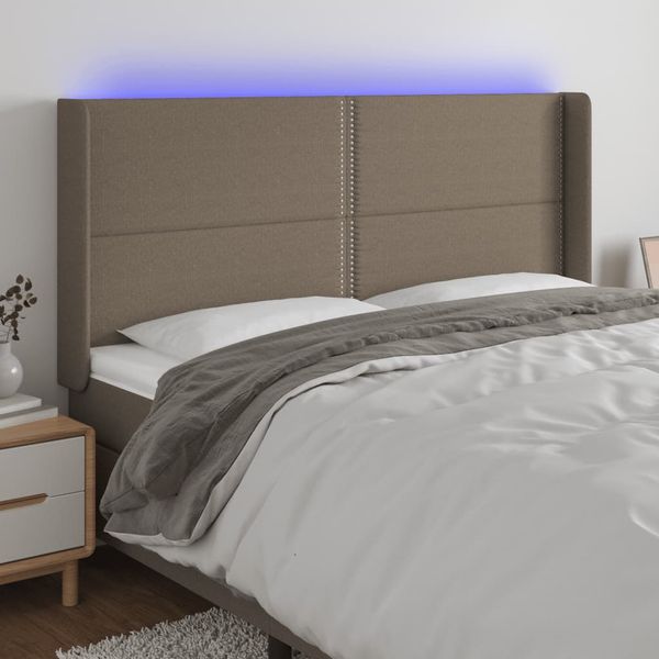 vidaXL Čelo postele s LED sivohnedé 203x16x118/128 cm látka