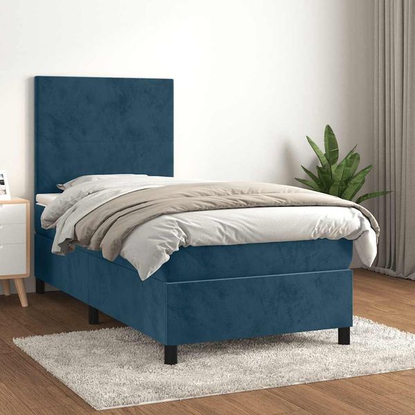 vidaXL Posteľný rám boxsping s matracom tmavomodrý 90x200 cm zamat