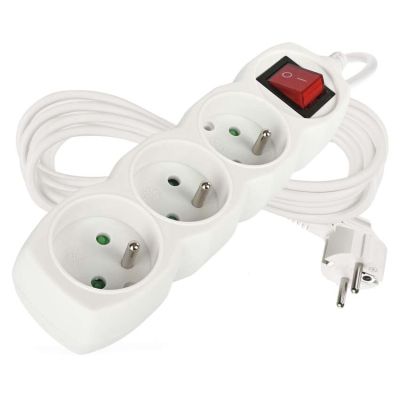 Predlžovací kábel 5 m / 3 zásuvky / s vypínačom / biely / PVC / 1,5 mm2