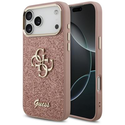 Guess Fixed Glitter Big 4G Metal Frame puzdro na iPhone 17 Pro Max ružová