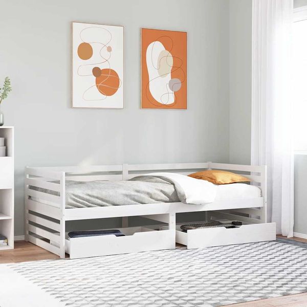 vidaXL Denná posteľ so zásuvkami biela 90x200 cm masívna borovica