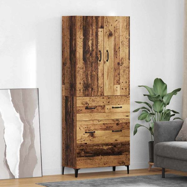 vidaXL Highboard Staré drevo 69,5 x 34 x 180 cm Kompozitné drevo