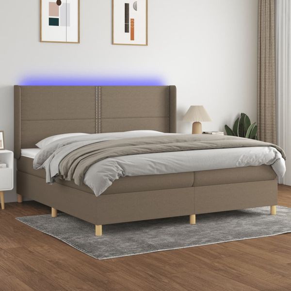 vidaXL Posteľ boxsping s matracom a LED sivohnedá 200x200 cm látka