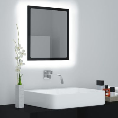 vidaXL Kúpeľňové zrkadlo s LED, lesklé čierne 40x8,5x37cm, akryl
