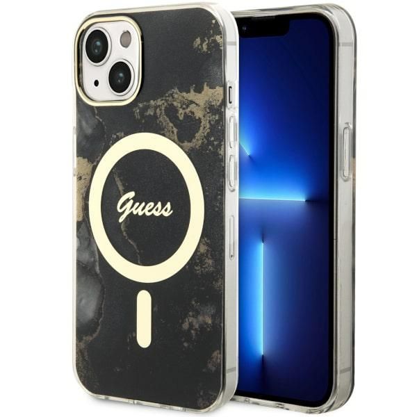 Guess puzdro na iPhone 14 6,1" GUHMP14SHTMRSK čierne tvrdé puzdro Magsafe IML Golden Marble