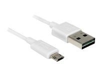Kábel USB - Micro USB typ B (M) na USB (M) - USB 2.0 - 2 m - reverzibilný konektor A, reverzibilný mikro konektor B - biela