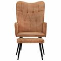 vidaXL Kreslo wingback s podnožkou hnedé plátno