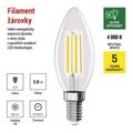 LED žiarovka Filament sviečka A CLASS / E14 / 3,8 W (60 W) / 806 lm / neutrálna biela