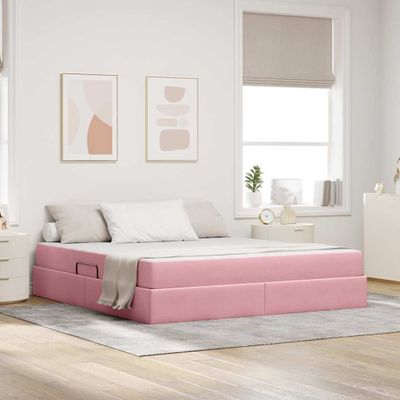 vidaXL Postel s úložným prostorem a matrací Ružová 180 x 200 cm Zamat