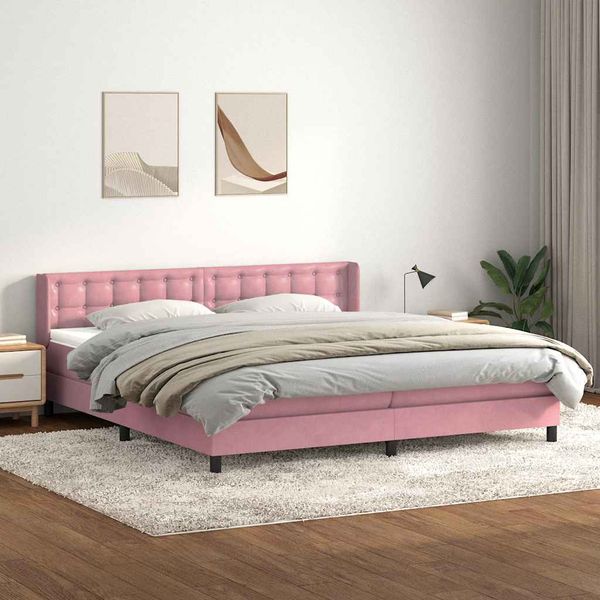 vidaXL Posteľný rám boxsping s matracom ružový 180x210 cm zamat