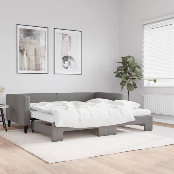vidaXL Rozkladacia denná posteľ s matracmi tmavosivá 100x200 cm látka