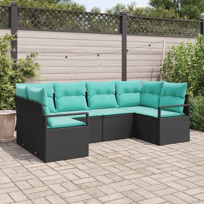 vidaXL Sada pohoviek s vankúšom 6 pcs Čierna Poly Ratan