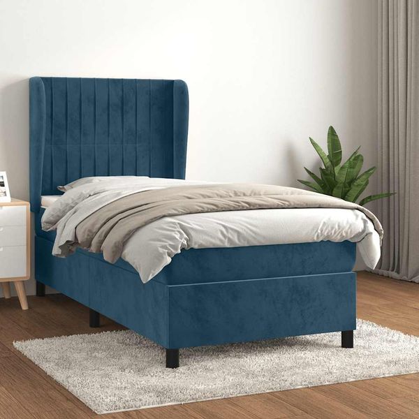 vidaXL Posteľný rám boxsping s matracom tmavomodrý 100x200 cm zamat