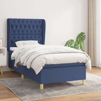 vidaXL Posteľný rám boxspring s matracom modrý 90x190 cm látka