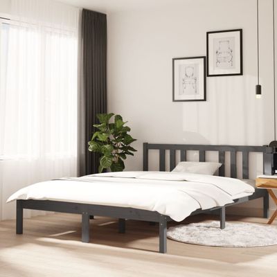 vidaXL Posteľný rám, sivý, drevený masív 135x190 cm, dvojlôžko