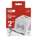 Prodlužovací kabel EMOS P0212CQ - kostka 2 m / 2 zásuvky / biely / 2×USB-A + 1×USB-C+Qi / 1,5 mm2