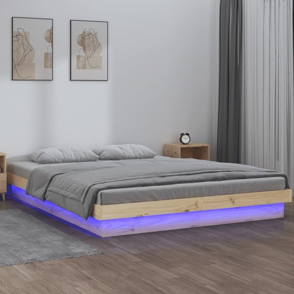 vidaXL Posteľný rám s LED 135x190 cm, dvojlôžko, drevený masív
