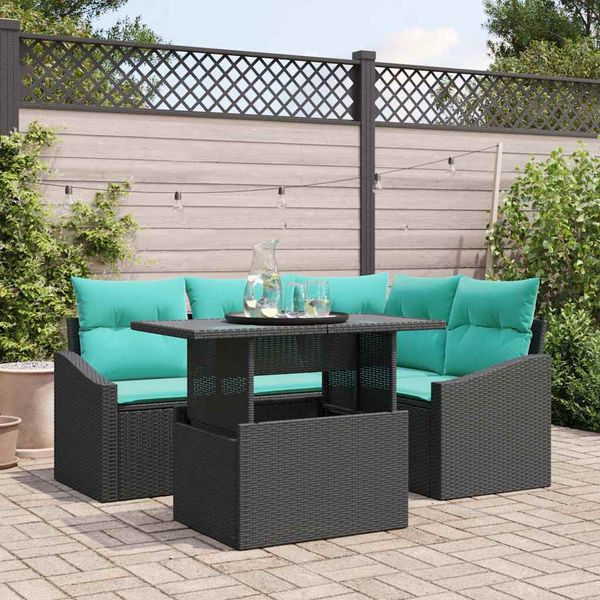 vidaXL Súprava záhradných pohoviek 5 ks Čierna a modrá polyratan