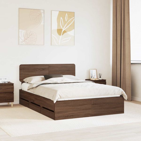 vidaXL Rám postele Hnedý dub 150 x 200 cm Konštruované drevo