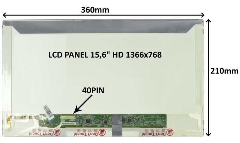LCD PANEL 15,6'' HD 1366x768 40PIN LESKLÝ / SKRUTKOVANIE Z BOKOV